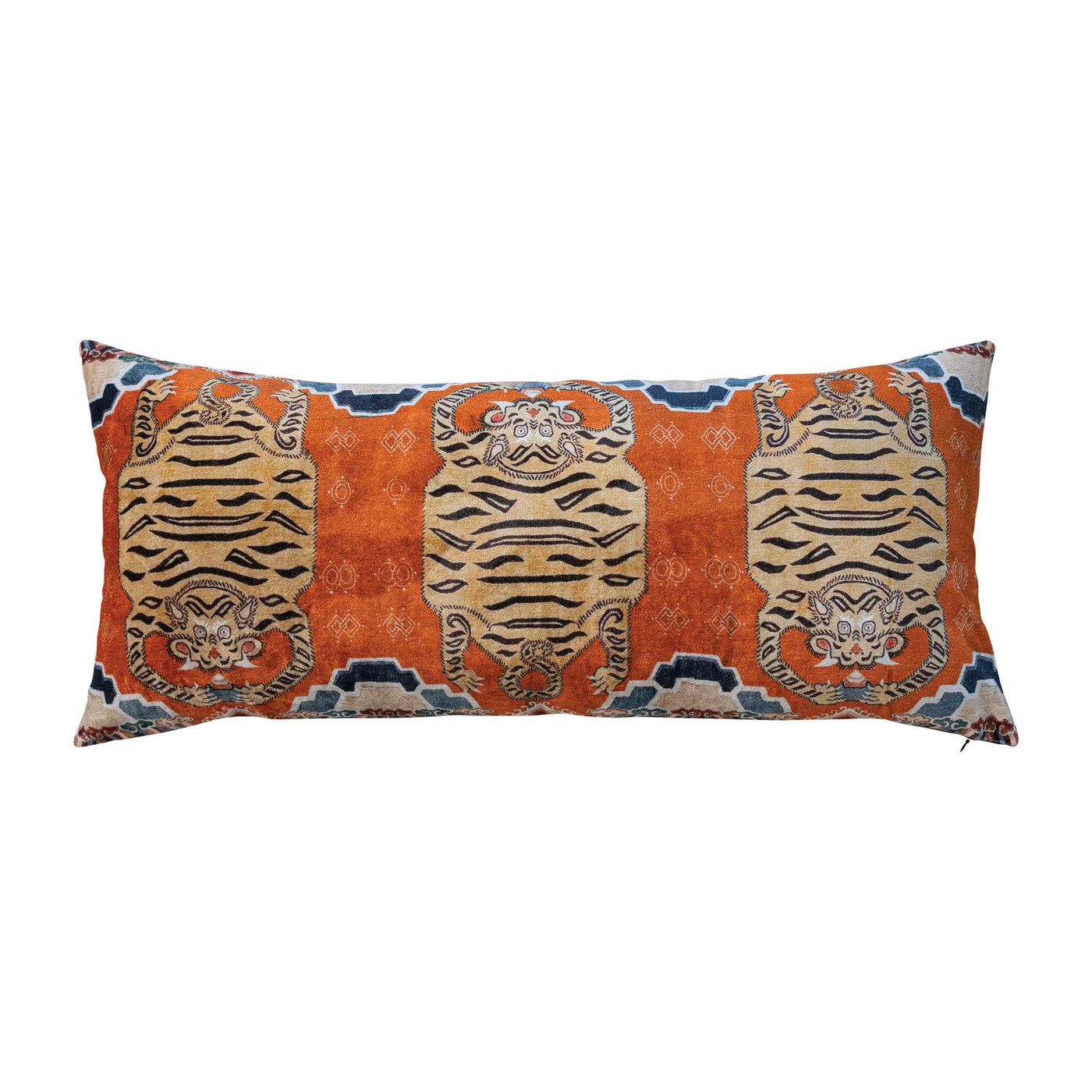 Tiger Cotton Velvet Printed Lumbar Pillow