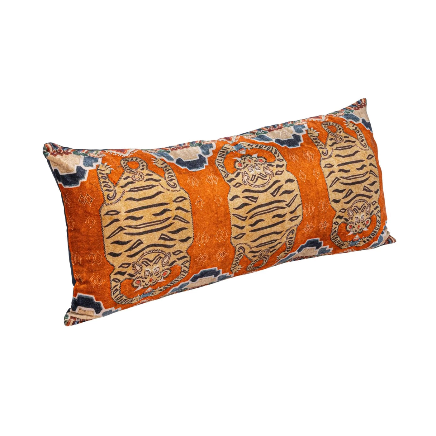 Tiger Cotton Velvet Printed Lumbar Pillow