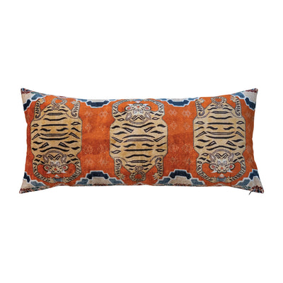 Tiger Cotton Velvet Printed Lumbar Pillow