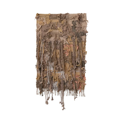 Woven Cotton Chindi Wall Hanging w/ Wood Hanger & Fringe