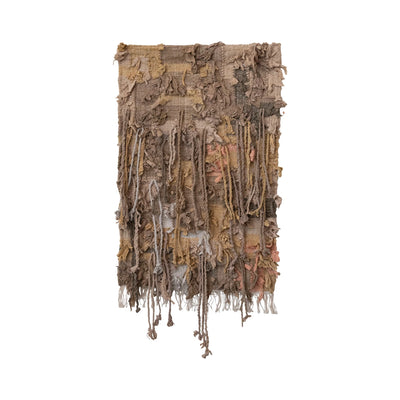 Woven Cotton Chindi Wall Hanging w/ Wood Hanger & Fringe