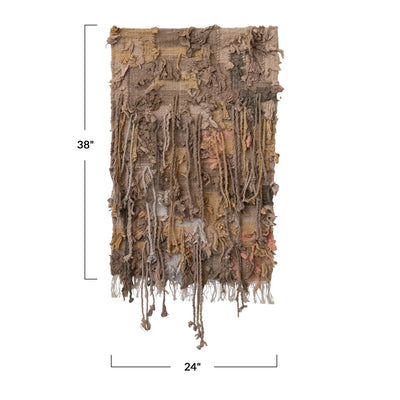 Woven Cotton Chindi Wall Hanging w/ Wood Hanger & Fringe