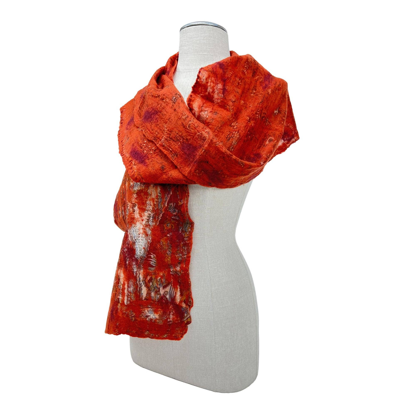 Brown, Red, Pink Spots Merino Wool Felt Vintage Scarf-Feltiful