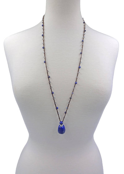 Beaded and Crochet Necklace with a Hand Crafted Lapis Lazuli