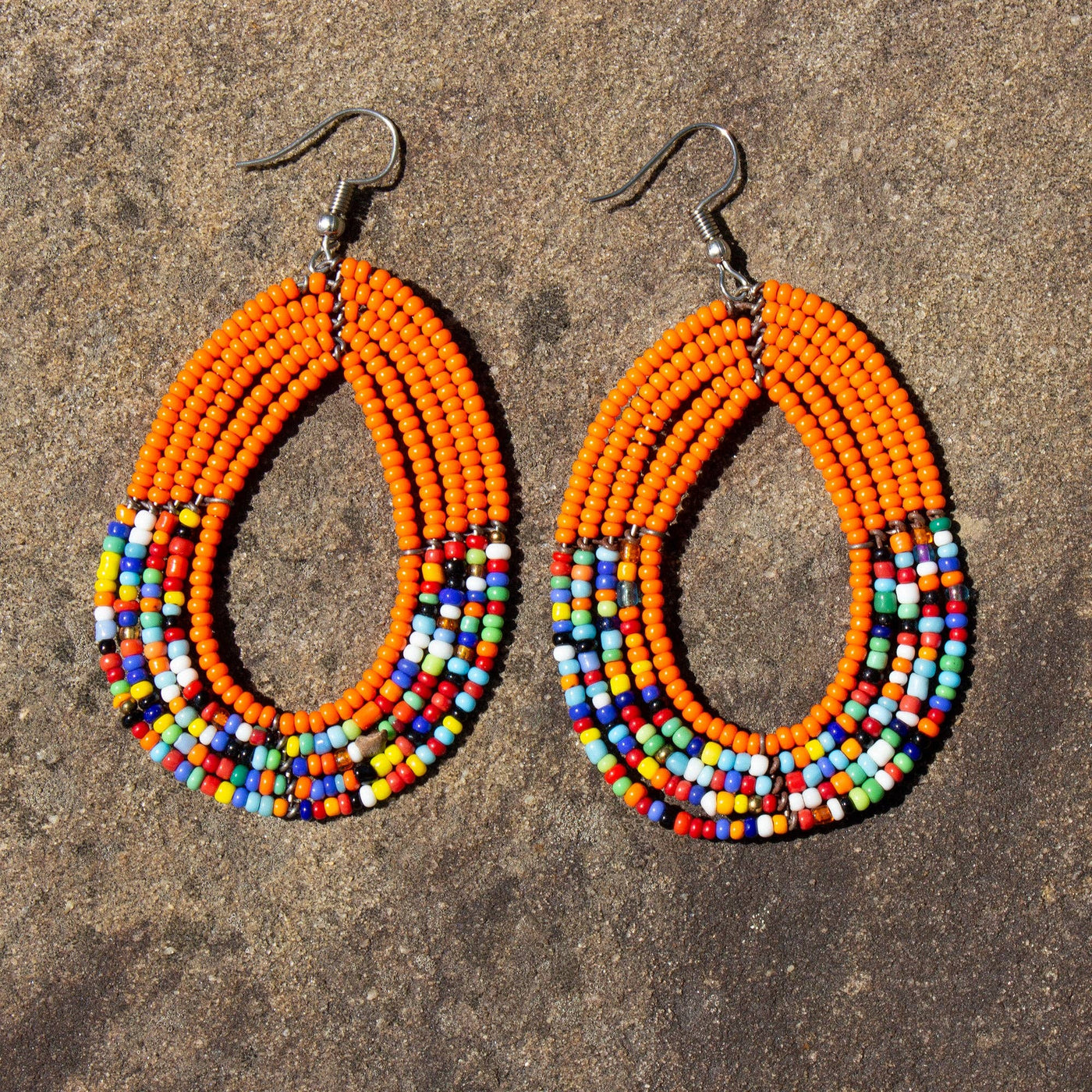 Maasai Bead Orange and Multicolor Teardrop Earring