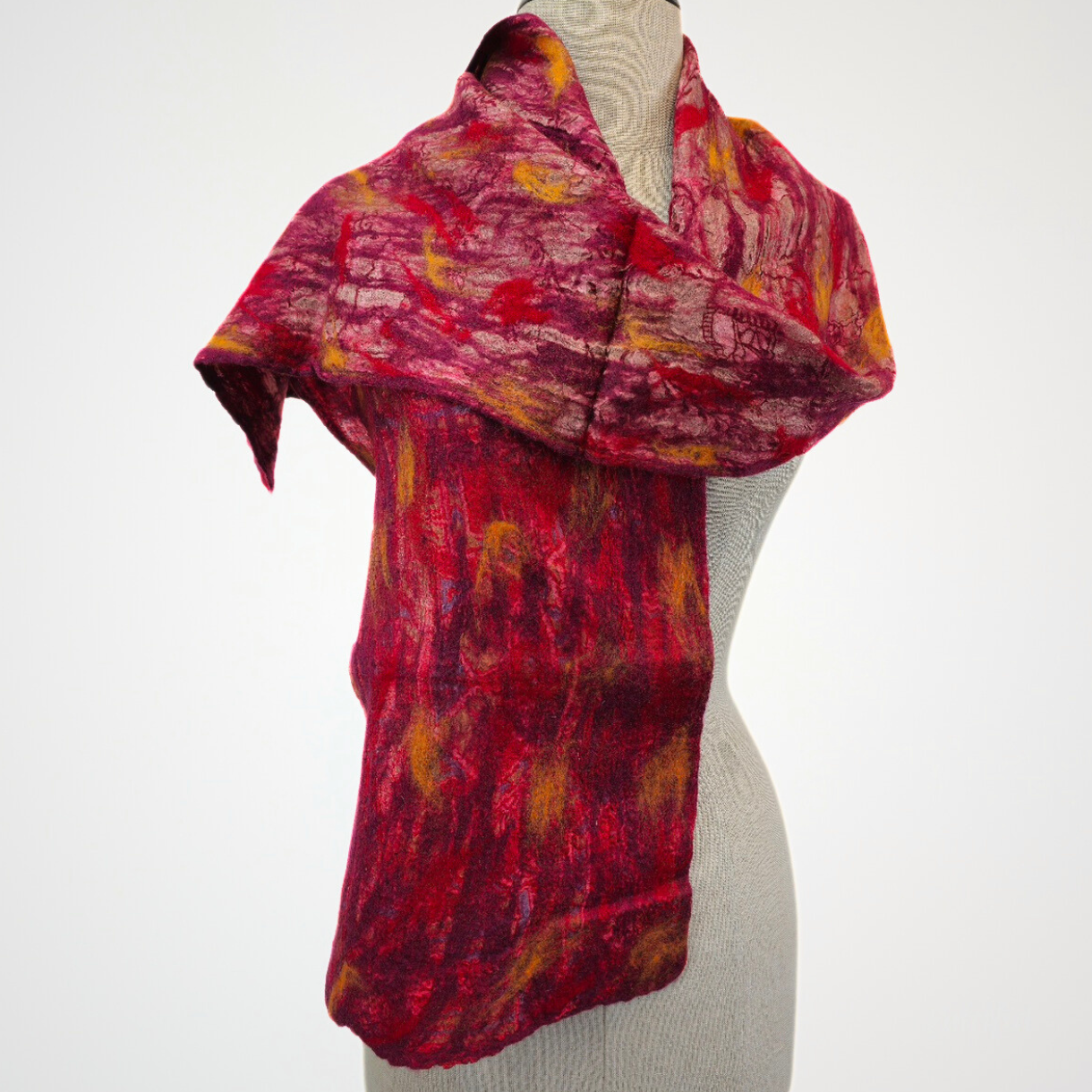 Brown, Red, Pink Spots Merino Wool Felt Vintage Scarf-Feltiful