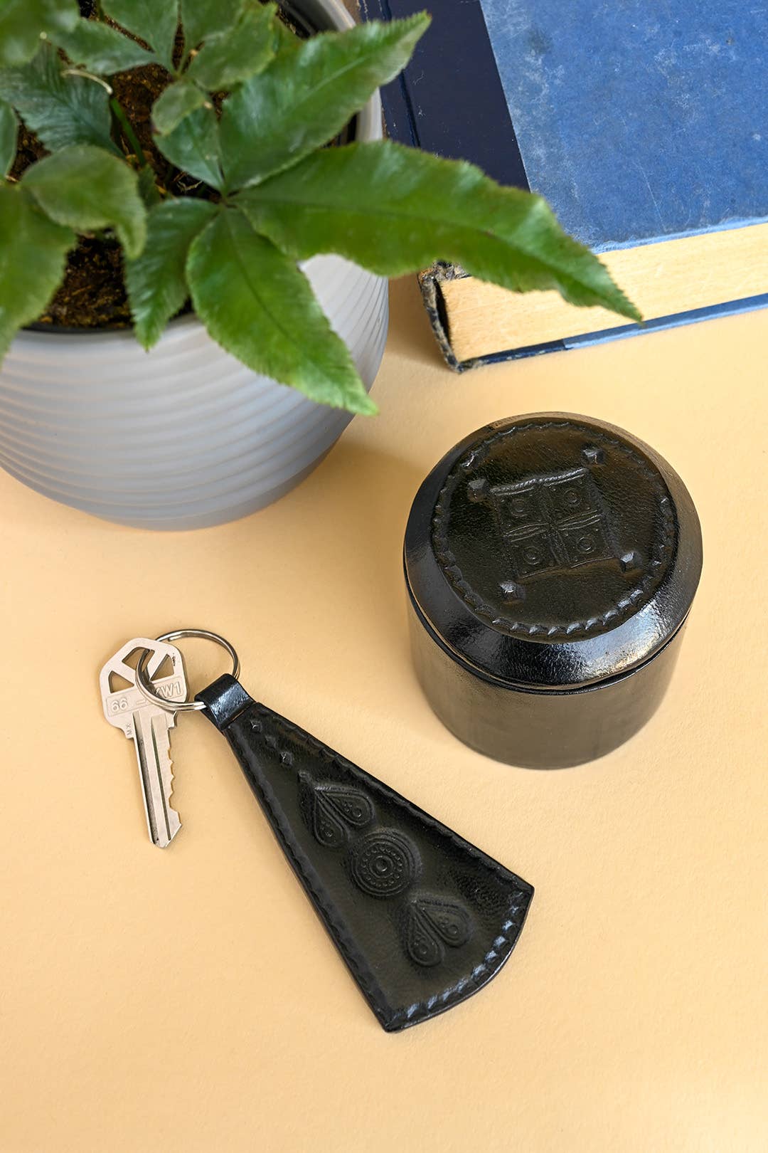 Black Stamped Leather Ring Box-Swahili | AFRICAN MODERN