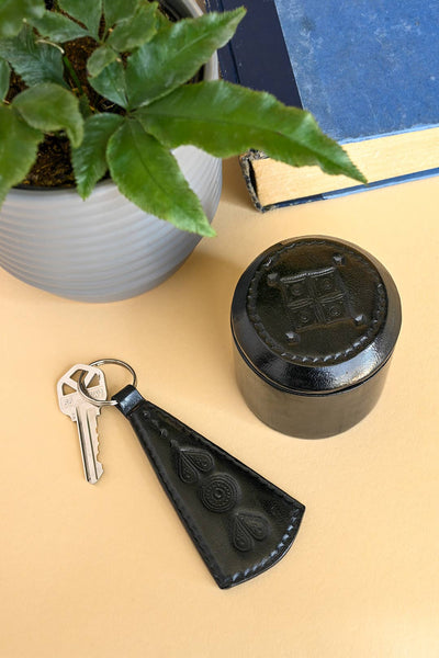 Black Stamped Leather Ring Box-Swahili | AFRICAN MODERN