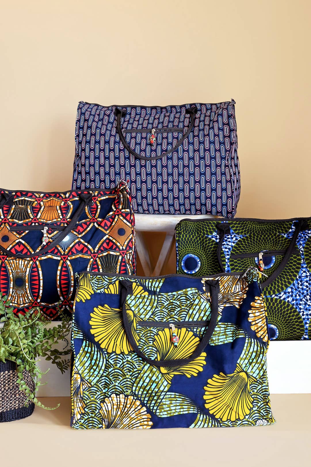 African Wax Cloth Overnighter Duffle Bag - Assorted Swahili - | AFRICAN MODERN