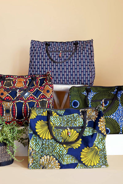 African Wax Cloth Overnighter Duffle Bag - Assorted Swahili - | AFRICAN MODERN