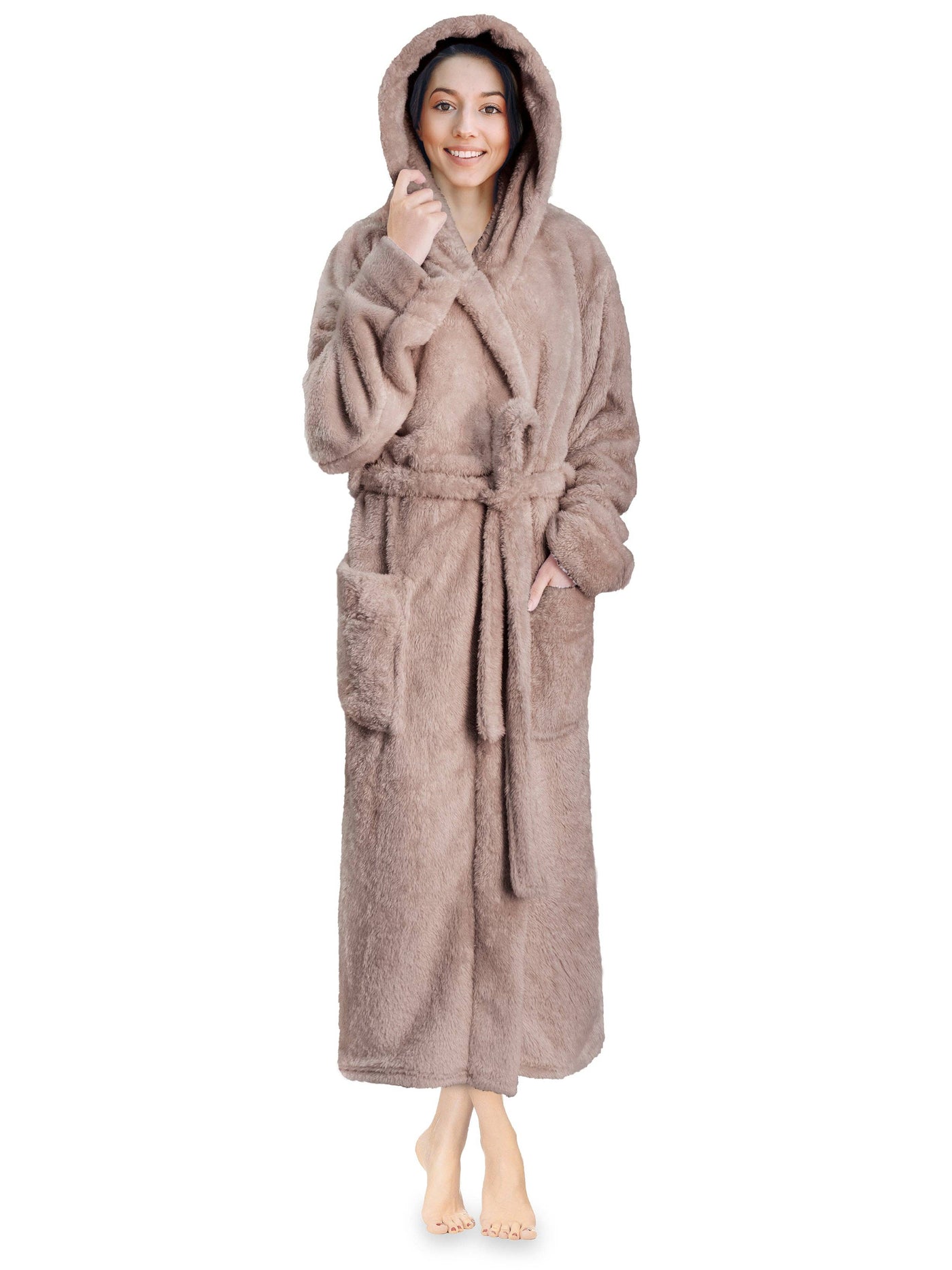 Women's Sherpa Fluffy Robe with Hood - Pavilia