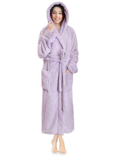 Women's Sherpa Fluffy Robe with Hood - Pavilia