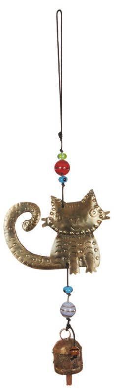 Tail Up Kitty with Beads & Bell Wind Chime - Moksha Imports