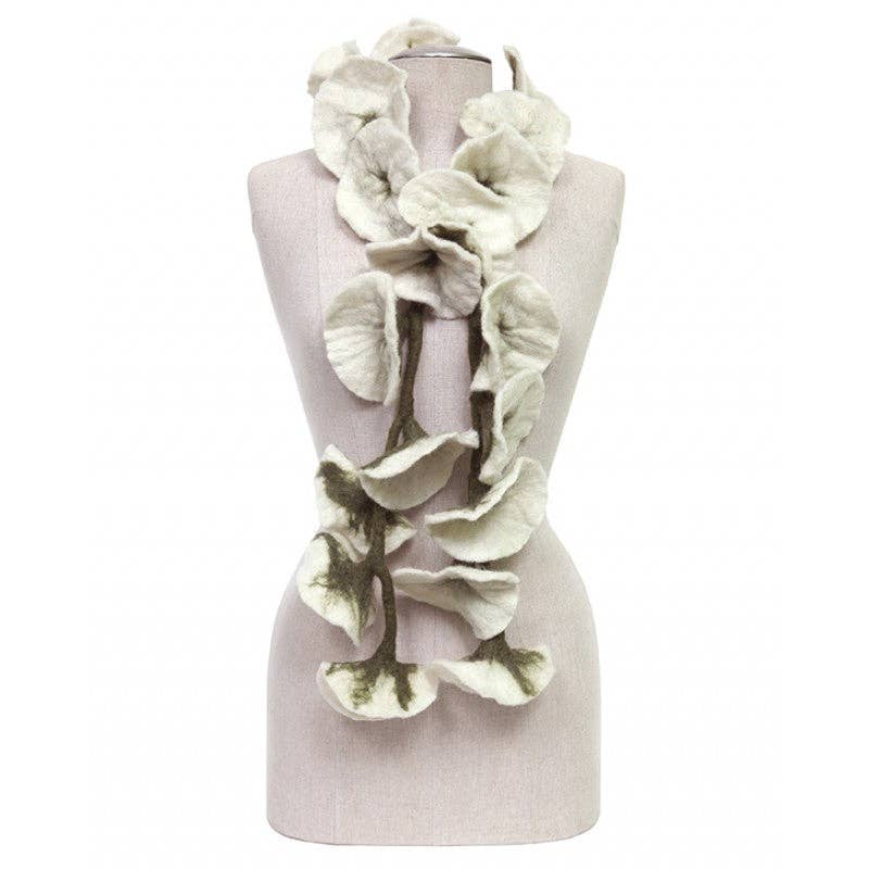 Felted Flower Scarves- White/ Green-BNB Crafts Inc.
