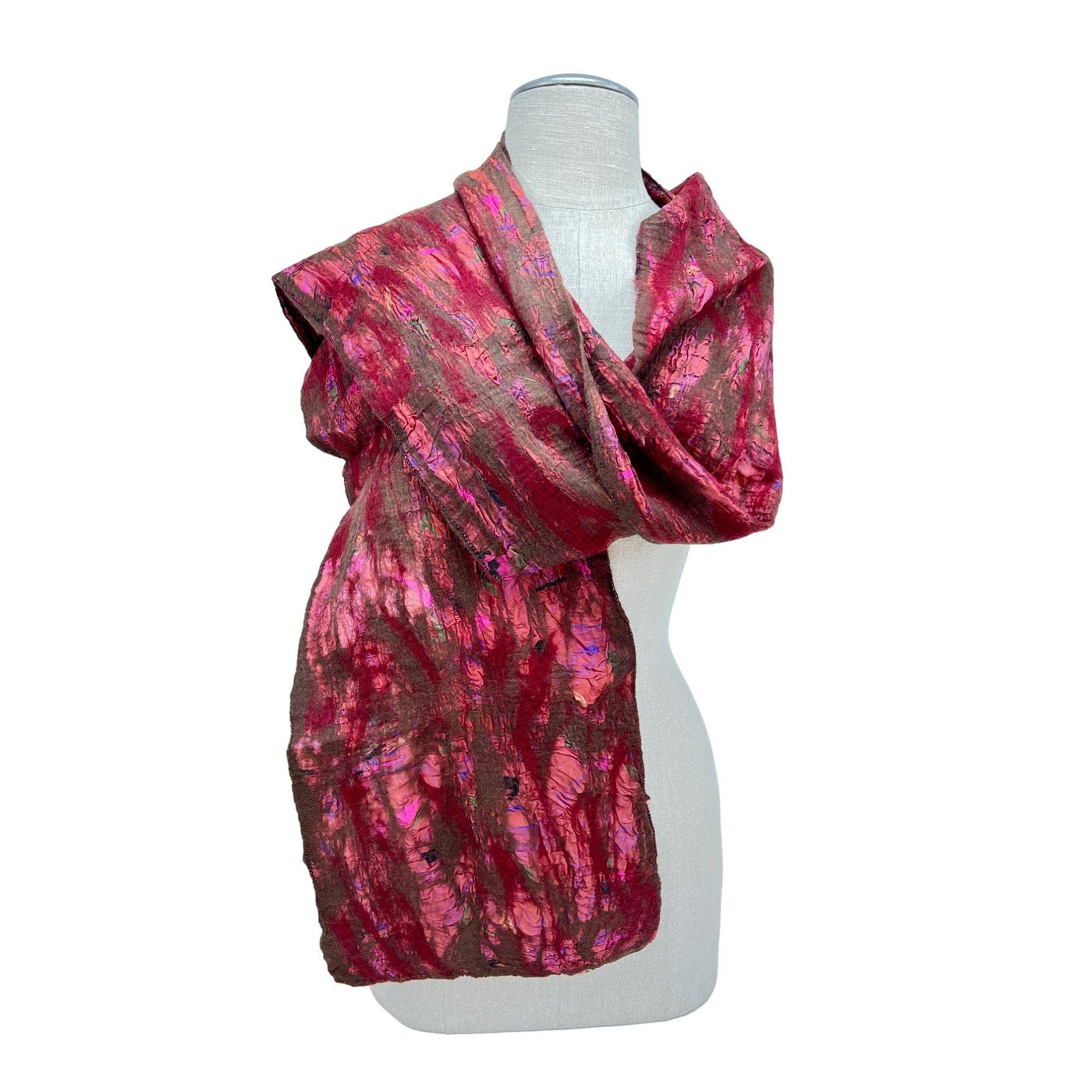 Brown, Red, Pink Spots Merino Wool Felt Vintage Scarf-Feltiful