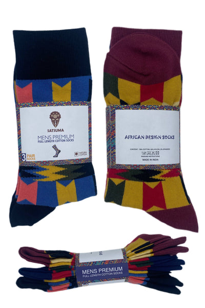 Unisex Kente Design Socks (Pack of 3 Pieces)-Satsuma