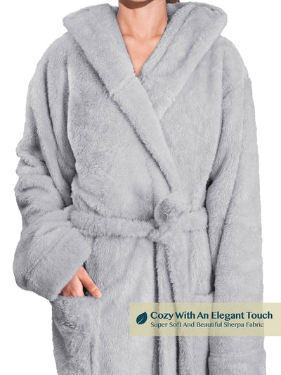 Women's Sherpa Fluffy Robe with Hood - Pavilia