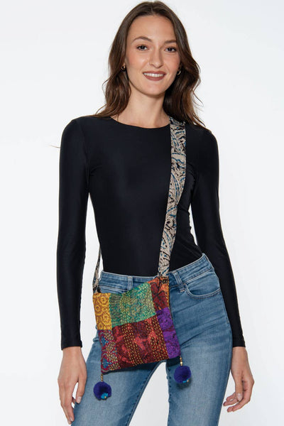Sevya Handmade - Silk Kantha Pom Pom Bag