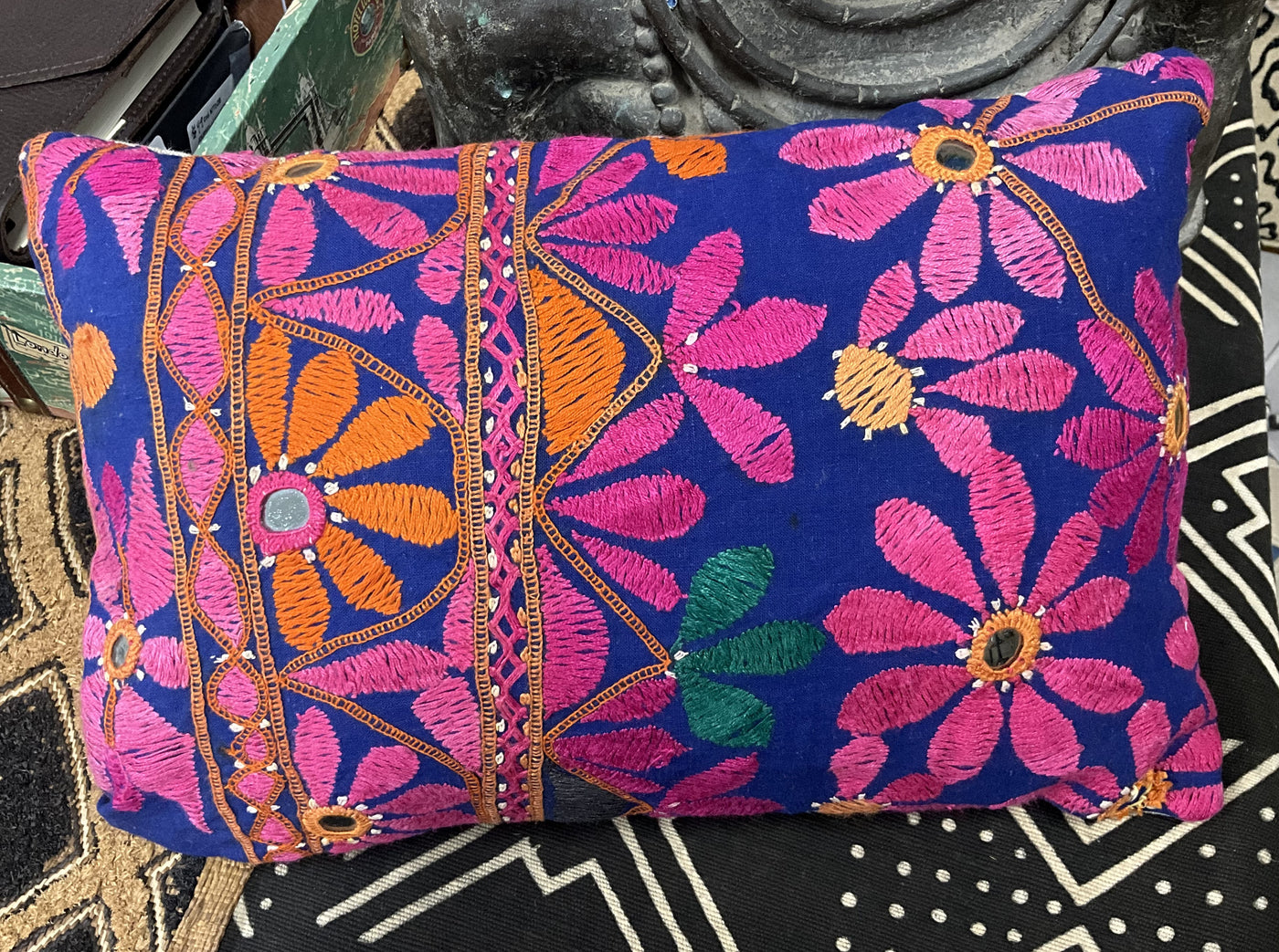 Found Fabric Cotton Lumbar Pillow - Creative Co-Op