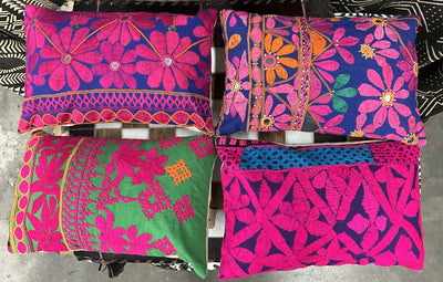 Found Fabric Cotton Lumbar Pillow - Creative Co-Op