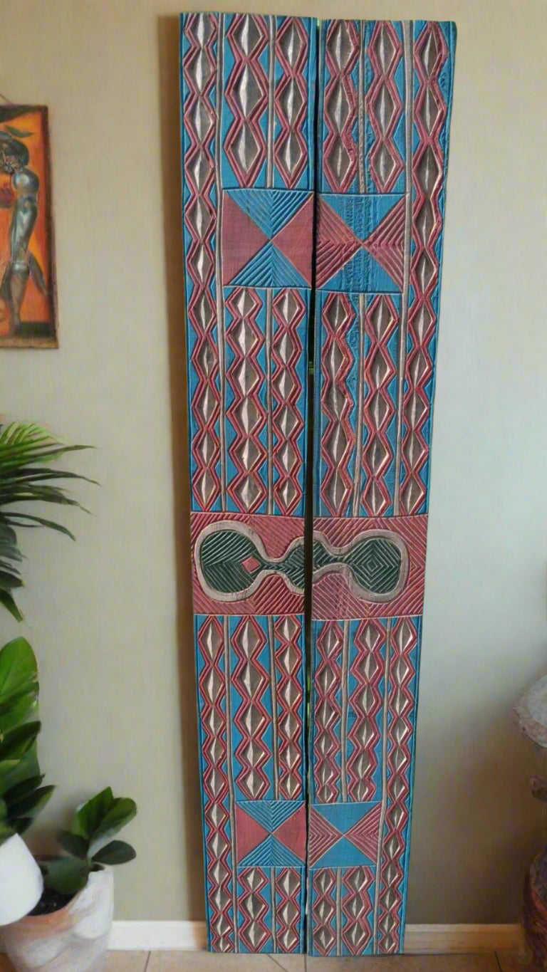Antique Painted Wall Panel, Ethiopia 5.5 Feet×9"×1.5