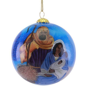 Hand Painted African American Nativity Glass Christmas Ornament