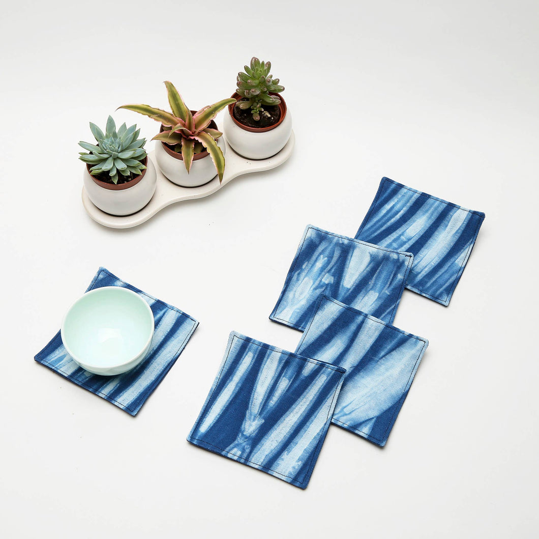 Cathayana - Hand Dyed Indigo Blue Coasters, Shibori Dyed Coasters
