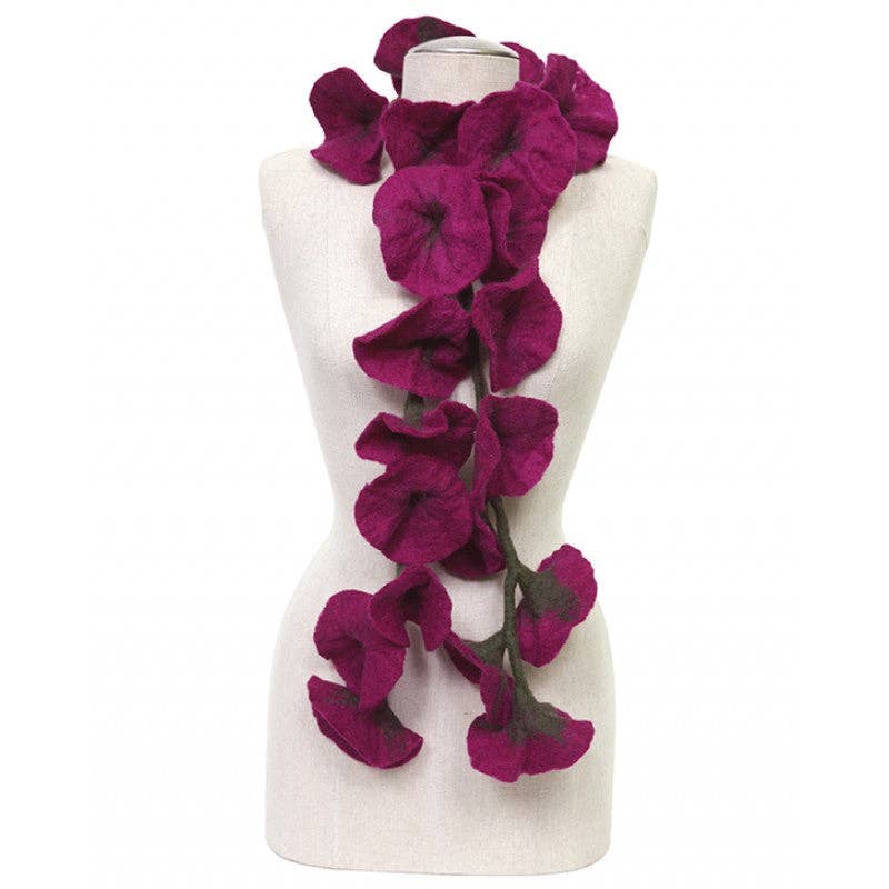 Felted Flower Scarves- Magenta/ Olive-BNB Crafts Inc.