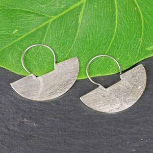 Silver Scratched Half Moon Earrings