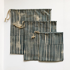 Indigo Stripe Drawstring Bag