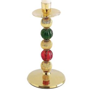 Brass Taper With Red & Green Glass Beads,