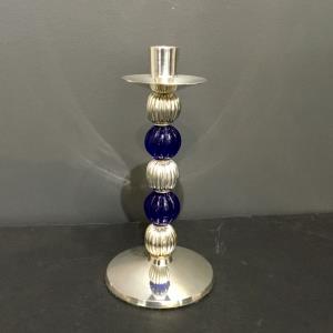 Glass Bead /Silver Taper Candleholder 8