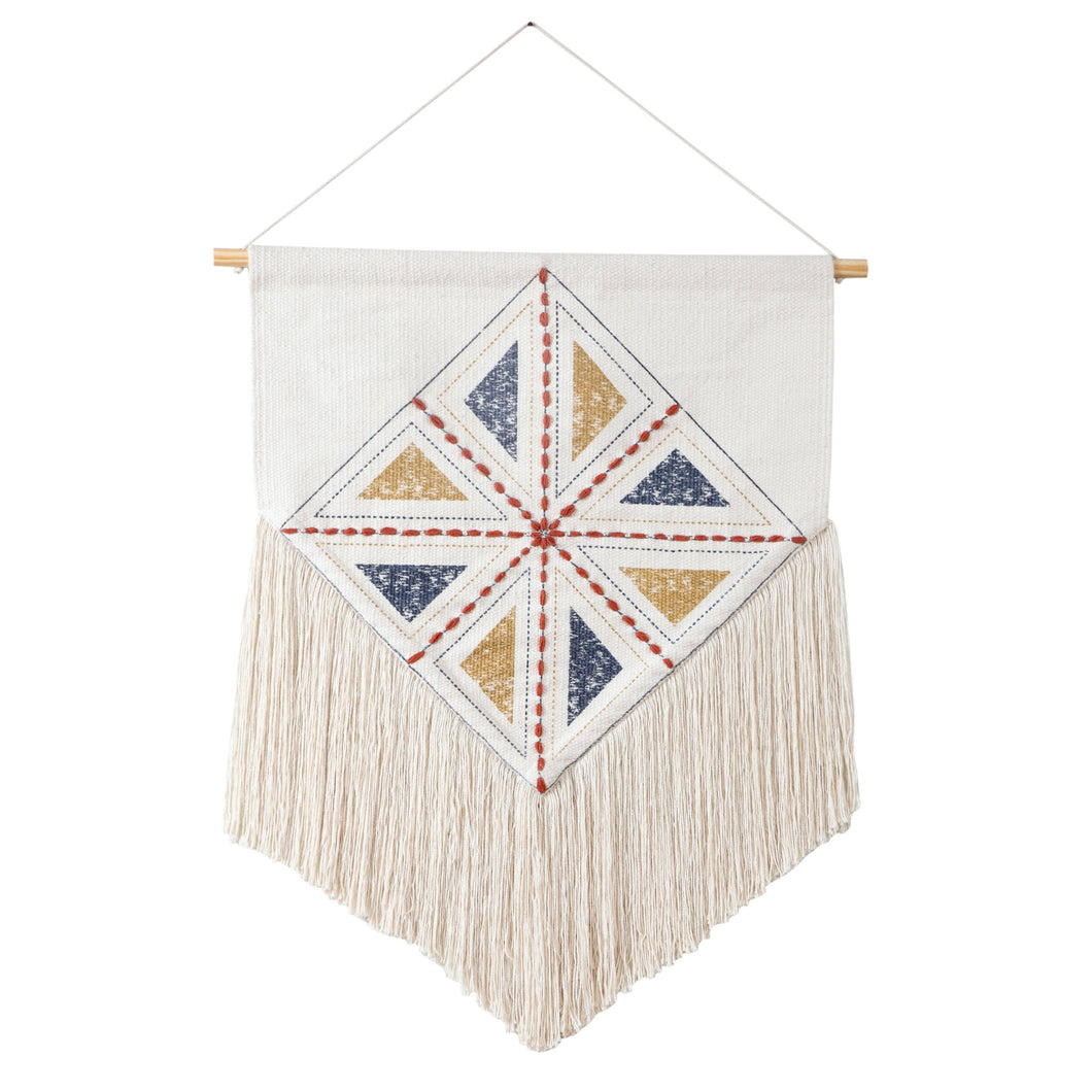 LR Home - Dynamic Diamond Woven Wall Hanging with Macrame Fringe
