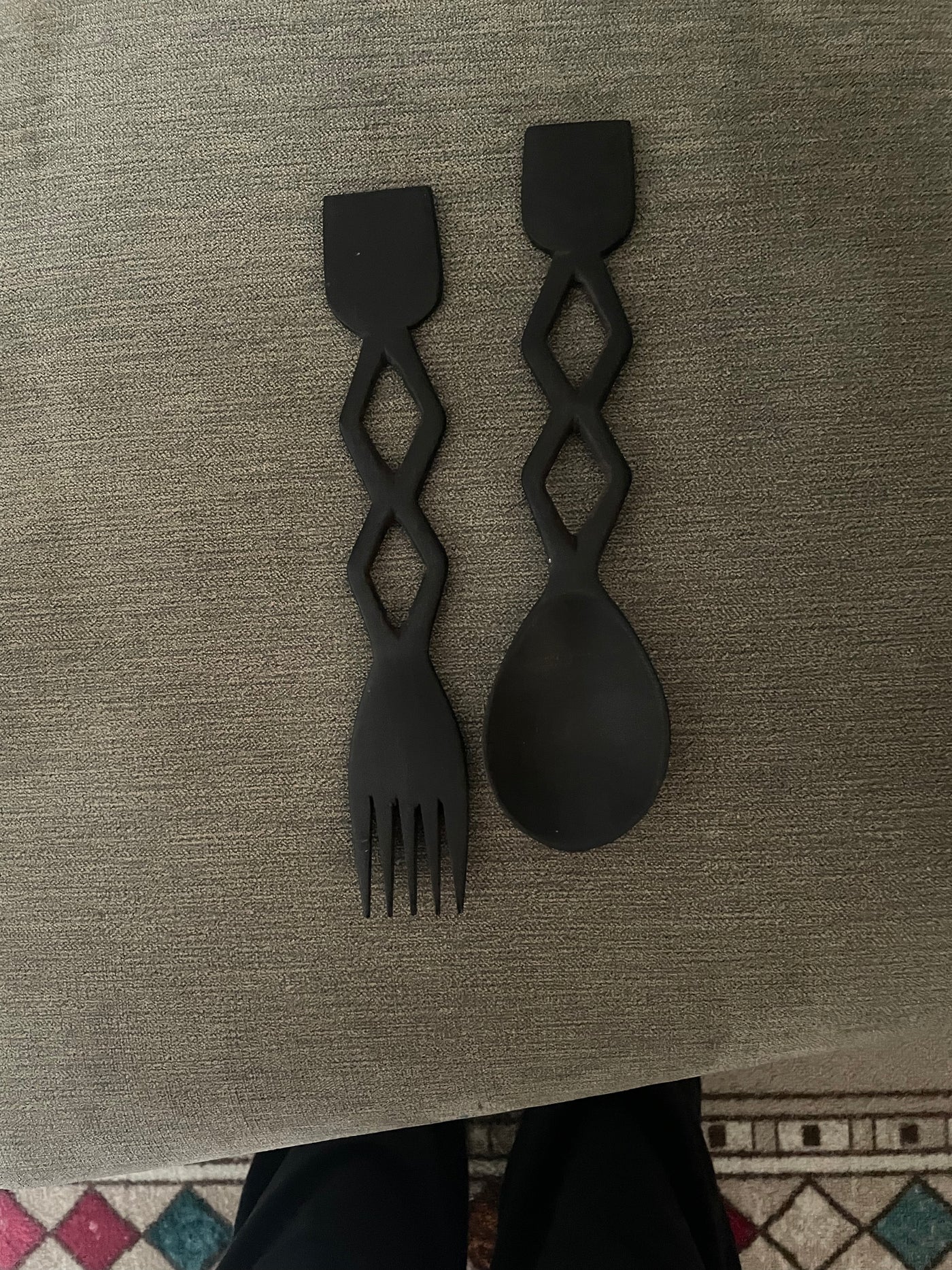 Carved Wooden Serving Spoon/Fork Set (2)
