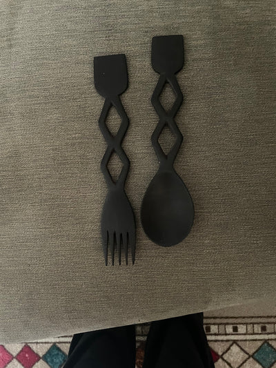Carved Wooden Serving Spoon/Fork Set (2)