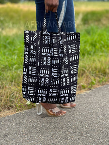 AfricanFabs - Shopper bag with African print - Black / white bogolan - Reusable Shopping Bag made of cotton