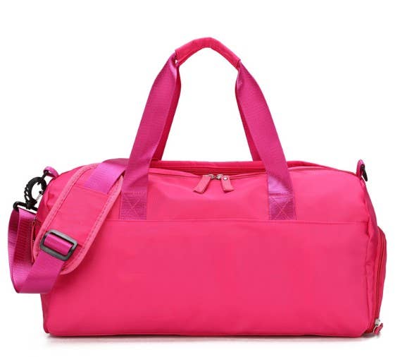 Vinyl Zip Duffel Bag Personalize with Patches(Hot Pink)- Dilworth Road