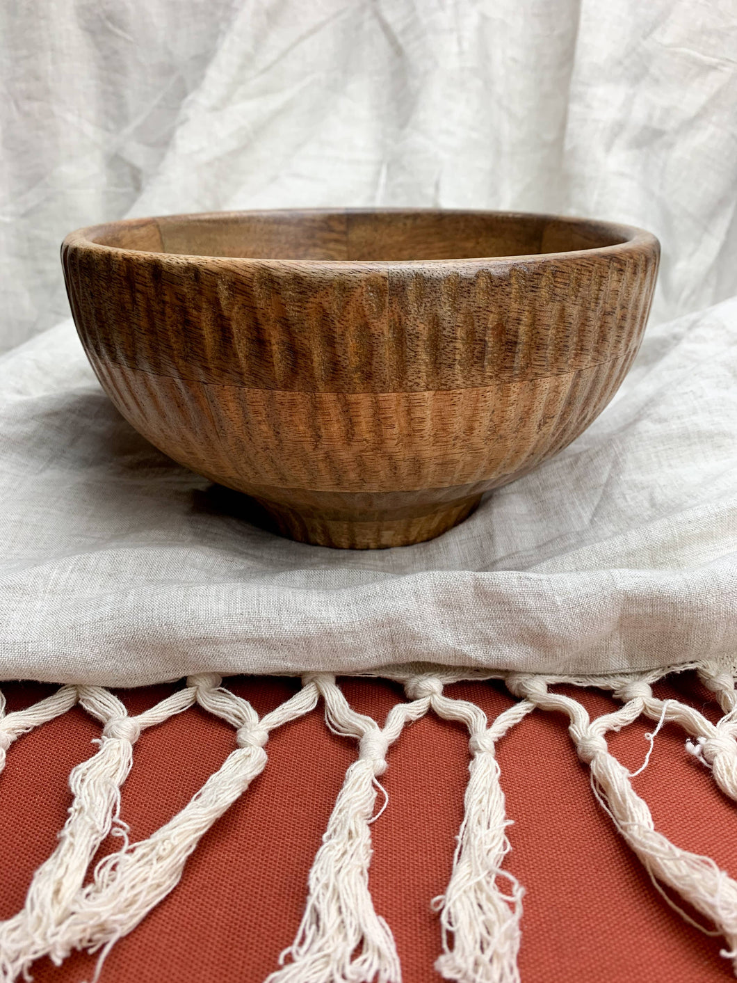 Textured Wood Footed Bowl Natural