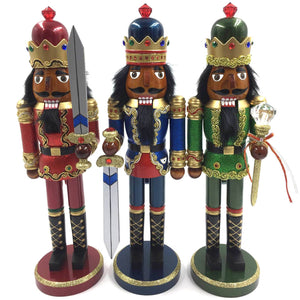 Santa’s Workshop - 15" Black Bejeweled King Nutcracker, Set of 3