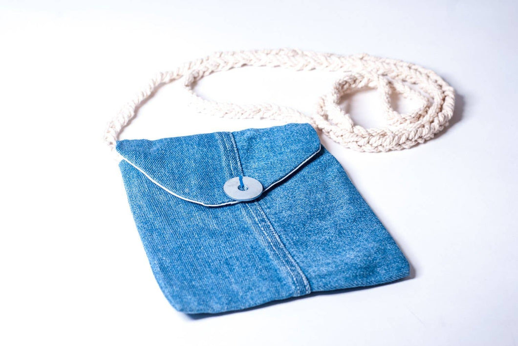Denim Passport Bag with Washer - World Peace