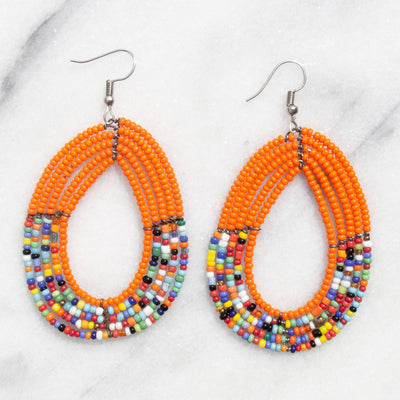 Maasai Bead Orange and Multicolor Teardrop Earring
