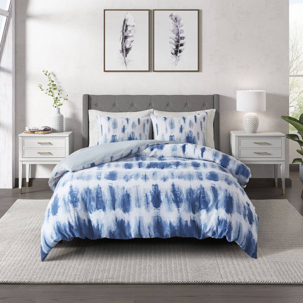 Olliix - Tie Dye 3-Piece Comforter or Duvet Cover Set, Blue