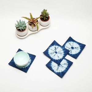 Cathayana - Hand Dyed Indigo Blue Coasters, Shibori Dyed Coasters