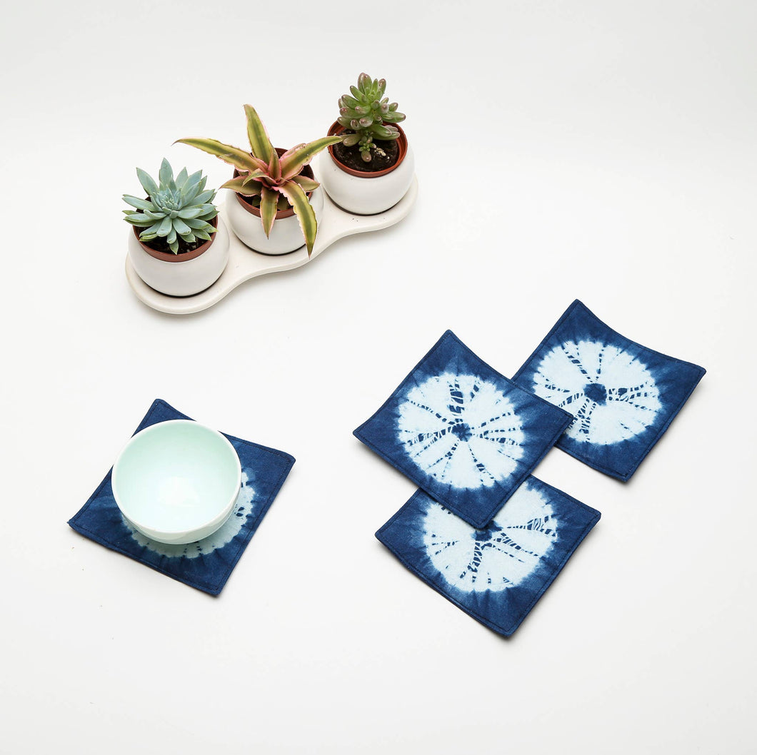 Cathayana - Hand Dyed Indigo Blue Coasters, Shibori Dyed Coasters