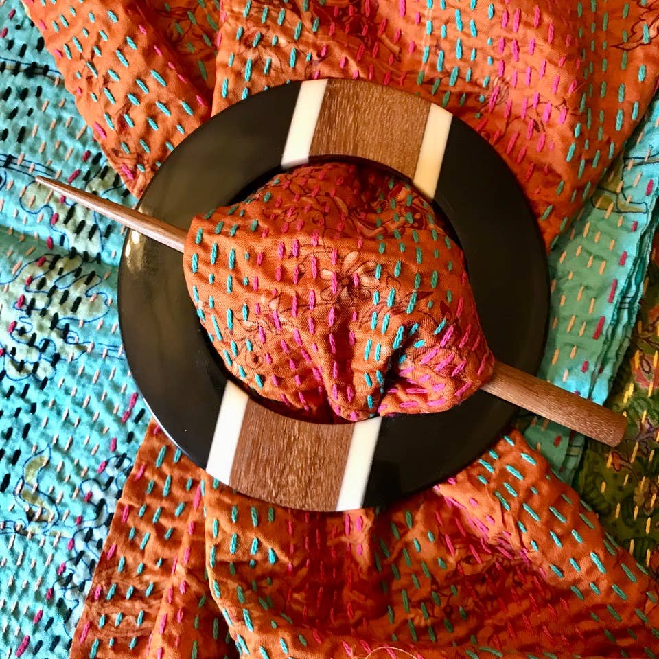 The Red Sari - Scarf Clip - Wood Inlay