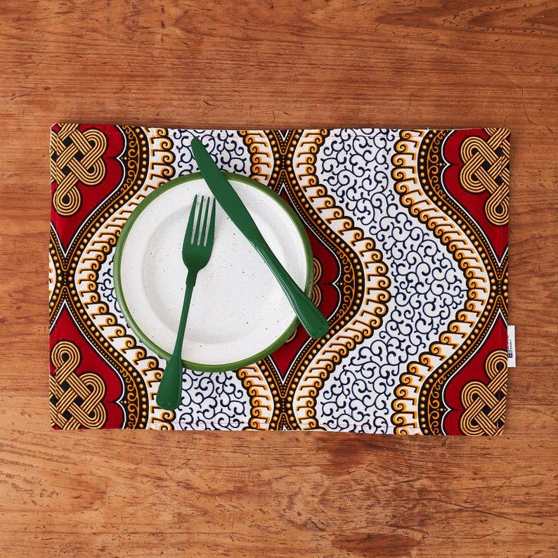 African Print Fabric Placemats - Red Royalty Fabric
