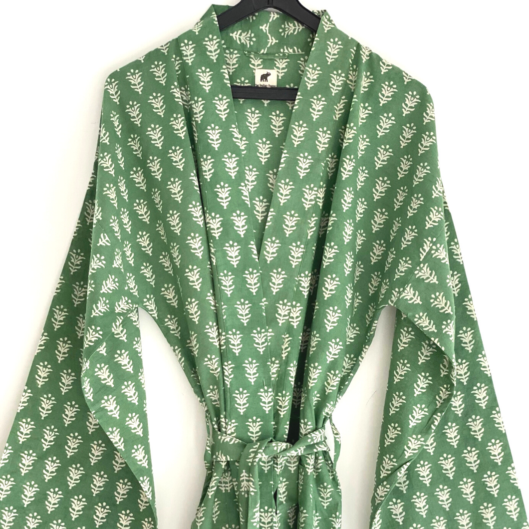 The Indian Bazaar - Robe Long - Green Peace Block Print/ Resort + matching bag