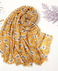 Yellow Summer Floral Voile Scarves Gypsy