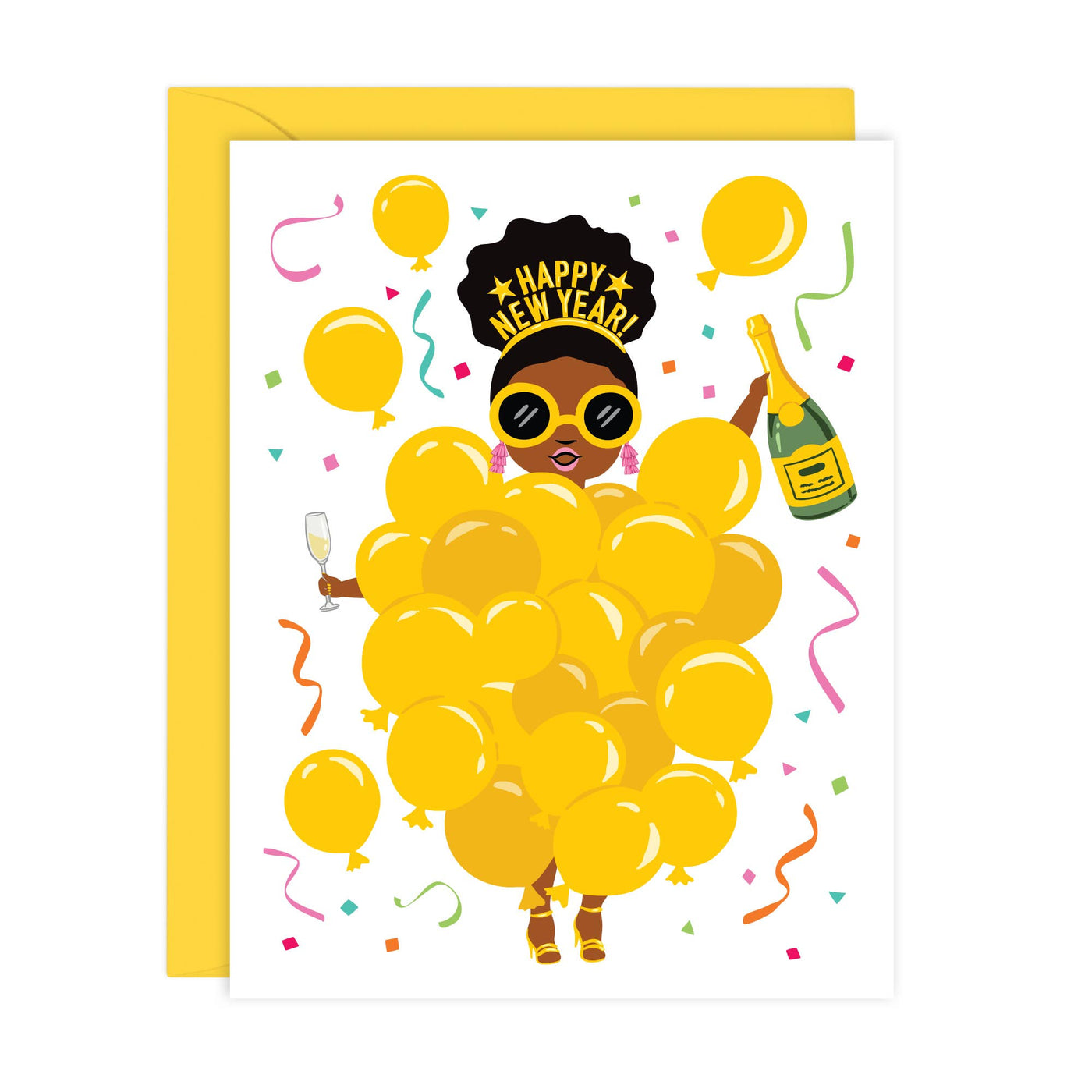Lucy Loves Paper - Balloon Girl Happy New Year Card - cute, funny & inclusive