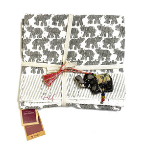 Kantha Baby Blanket - Small Elephant Print- Mira Fair Trade